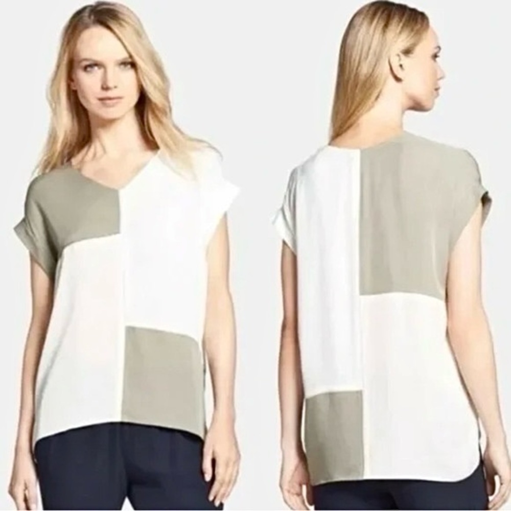 Theory Talda 100% Silk Colorblock Blouse - M